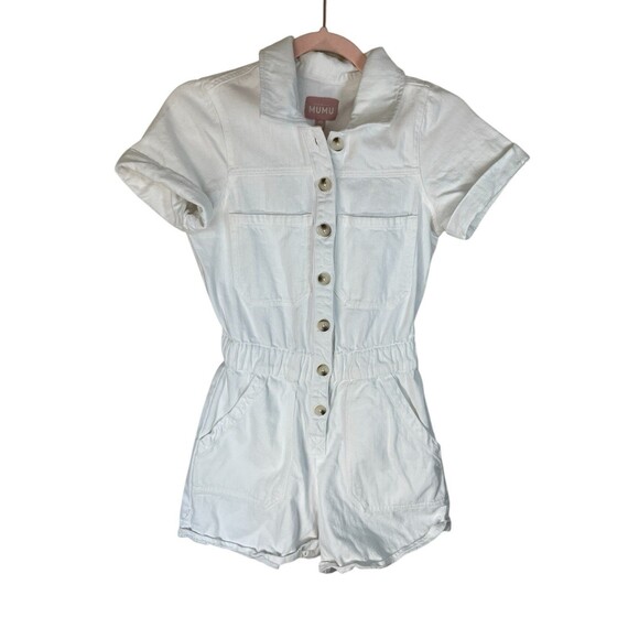 Show Me Your MuMu White Denim 100% Cotton Cannon Romper Size XS Extra Small - Picture 4 of 15
